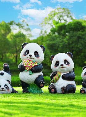 户外卡通熊猫玻璃钢雕塑公园林景区学校草坪售楼处幼儿园装饰摆件