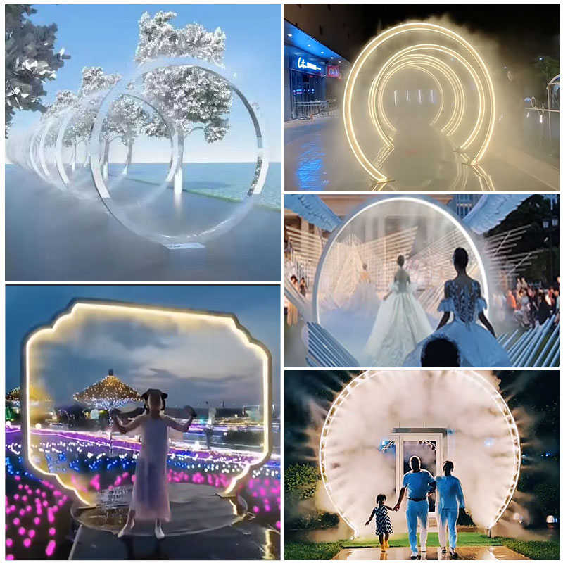 水雾门喷雾森景区广场园林网红景观引流投影圆环形水滴雾化门定制