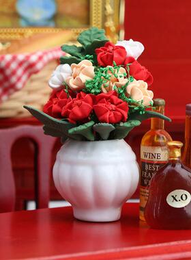 1：12迷你娃娃屋家具配件花园场景摆件花盆花卉微缩仿真花插花