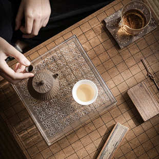 ins风轻奢茶盘方形镂空亚克力茶托盘收纳盘茶沥水一体