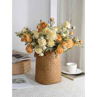 模拟玫瑰浆果花束茶玫瑰土地莲花假花绢花客厅卧室花卉装饰品家居