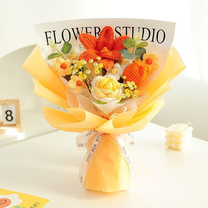 YY2467跨境情人真节针织毛线编织玫瑰日葵仿花满花天星向成品