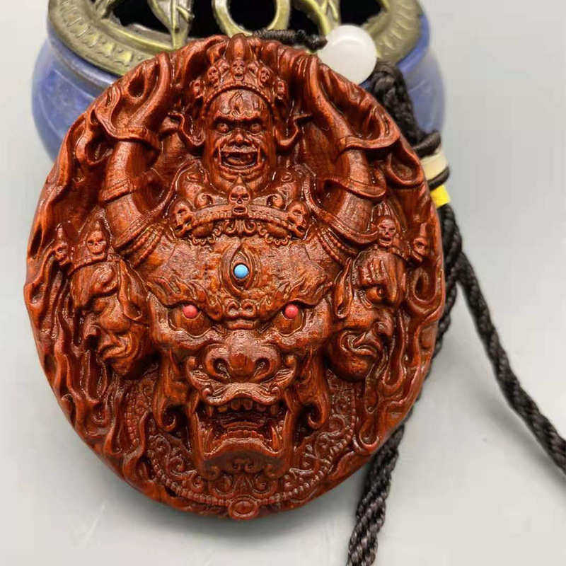 小叶紫檀大威德金刚牛守护工艺手把件车挂件文玩工艺品