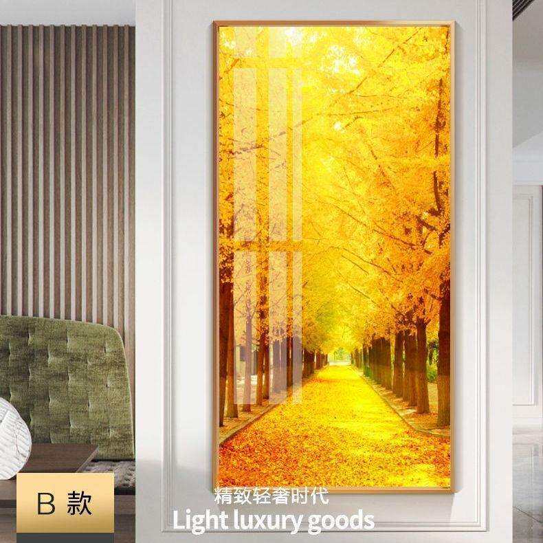 黄金大道入门玄关装饰画黄金满地竖版走廊过道壁画客厅发财树挂画