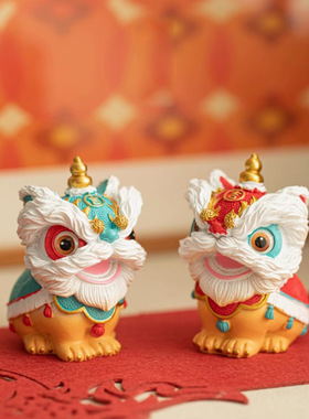 新中式国潮风招财进宝醒狮摆件茶宠汽车桌面装饰可爱家居饰品
