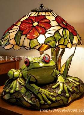 跨境创意树脂工艺伞下青蛙家居桌面床头小夜灯可爱装饰摆件