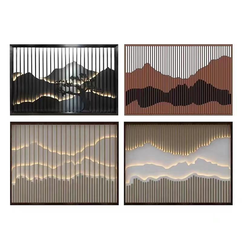 所屏风山水屏风屏风大堂不锈钢入户会中式庭院金属酒店  定制屏风