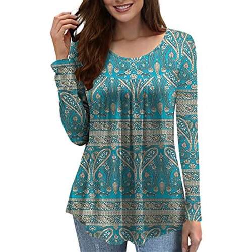 Women's top T-shirt printed long sleeved shirt