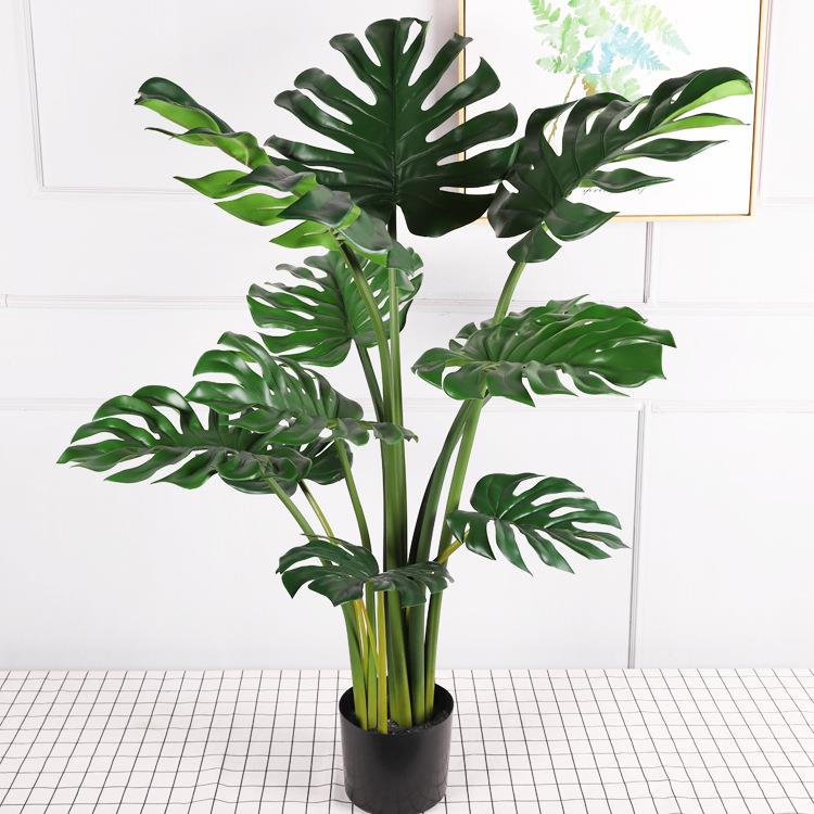 北欧仿真植物龟背竹叶子绿植室内装饰假落地龟背叶摆件真