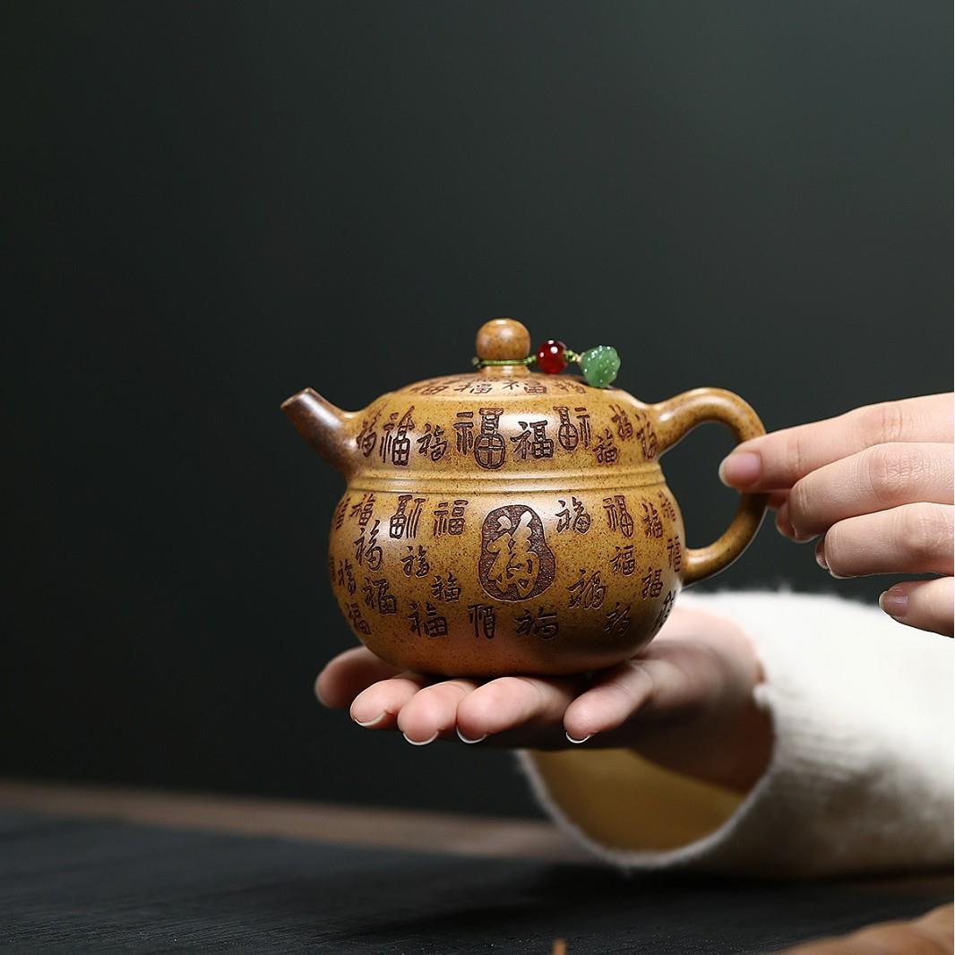 宜紫砂壶原矿龙骨百金砂福葫芦端茶壶家用泡高茶具ZHIFU-43厂兴家