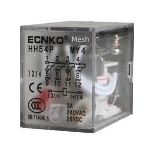 日科ECNKO小型中间继电器14脚MY4NJ AC220VDC12V24V带灯 HH54P