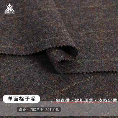 2025秋冬新单格子款毛呢面料70%羊WBE毛5面0克粗纺大衣呢子布现4