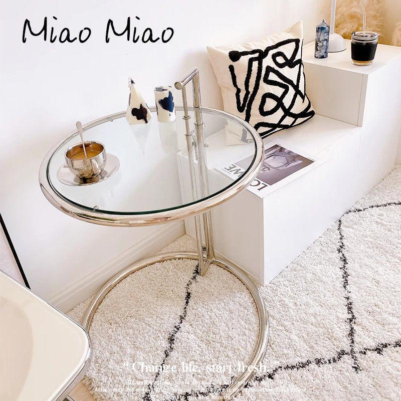 透明可升降茶几不锈钢简约圆桌现代床头沙发中古风边角几网红ins