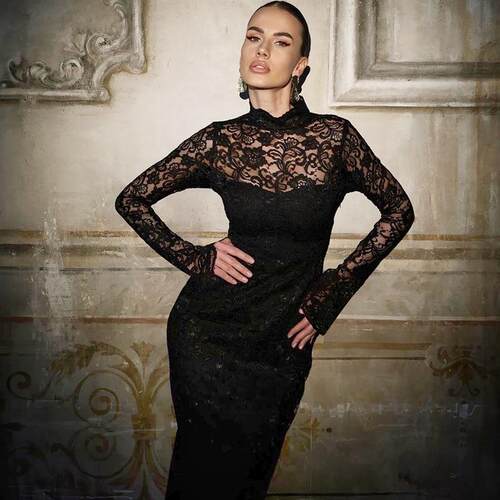 Women's lace patchwork long sleeved dress