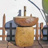 原石鹅卵石洗手盆户外仿古洗脸池别墅庭院分体式 立柱洗手盆石盆