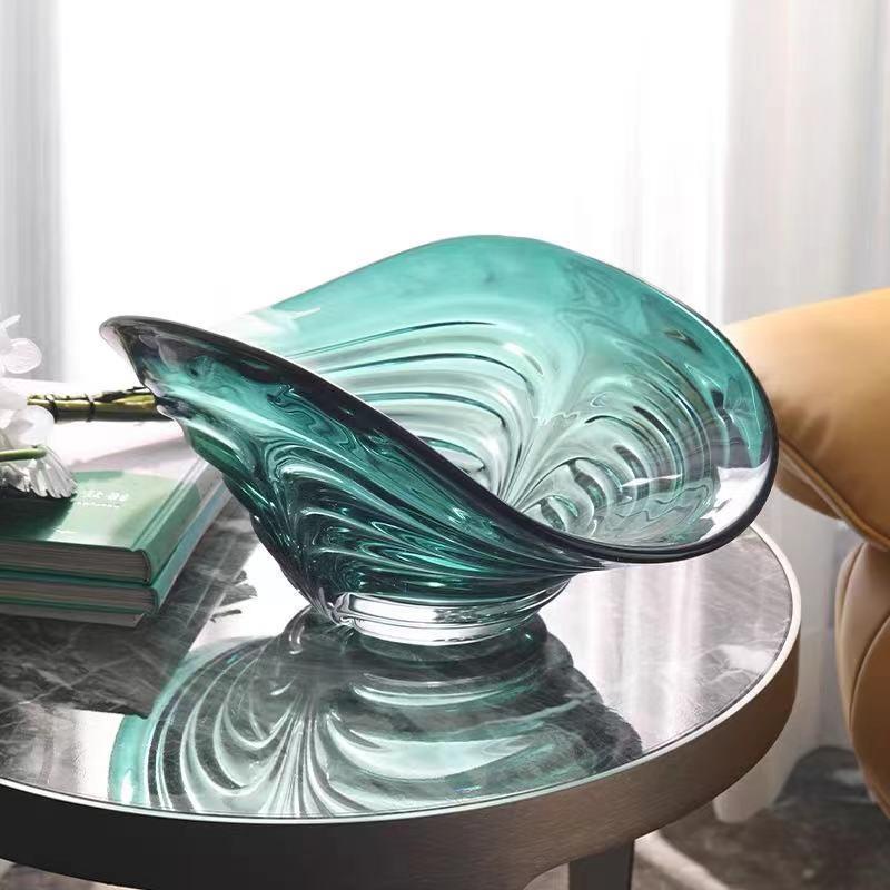 现代简约扇贝形玻璃水果盘软装饰品售楼处桌面茶几售楼处果盆摆饰