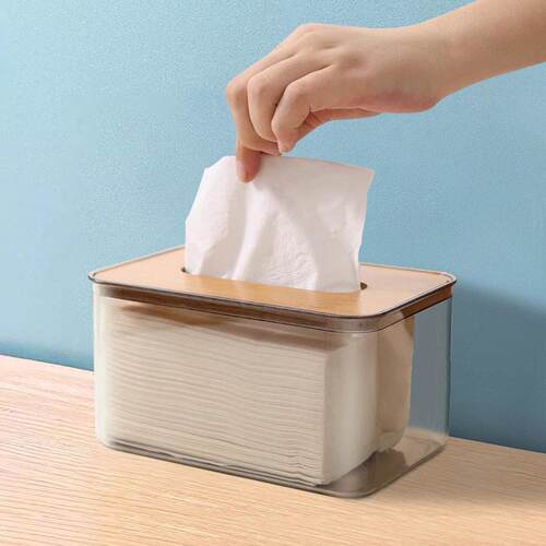 High Aesthetic Transparent Wooden Lid Tissue Storage Box, La