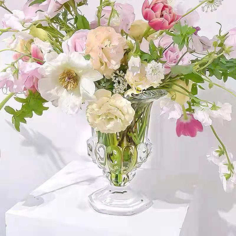 水晶高脚花瓶落地加花盆厚玻璃插花水养花百合花美花艺商务礼品