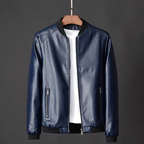 Large size leather jacket, men's standing collar, men's