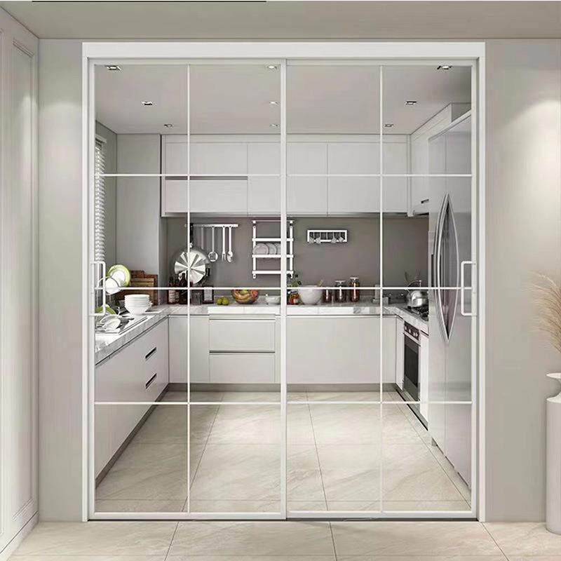 跨境直供网红极窄三联动玻璃推拉门铝合金隔断吊轨门简约平移门