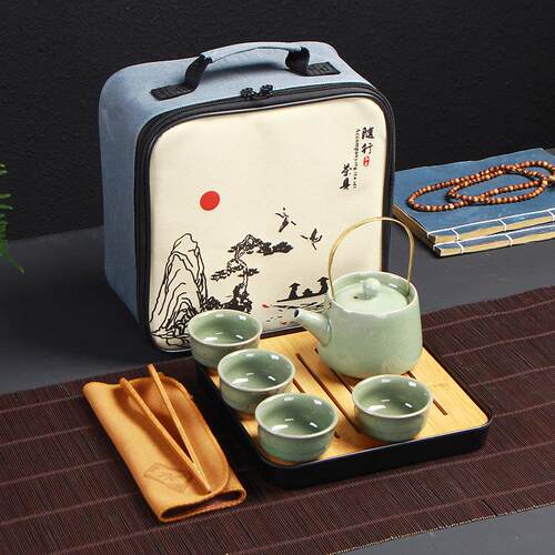 茶具全套快客杯一壶四杯陶瓷户外便携式旅行茶具功夫茶具套装