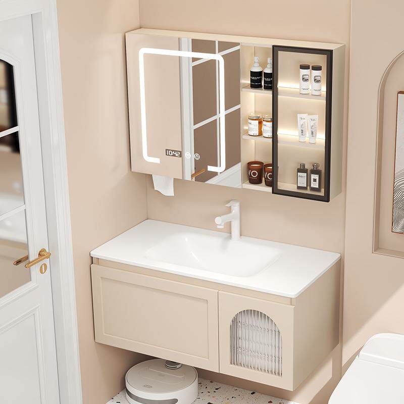 实木烤漆热弯一体盆浴室柜组合加深陶瓷一体盆卫生间洗脸洗漱台柜