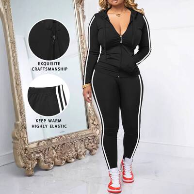 Women's Fall Zipper Hoodie and Skinny Pants Outfit Set