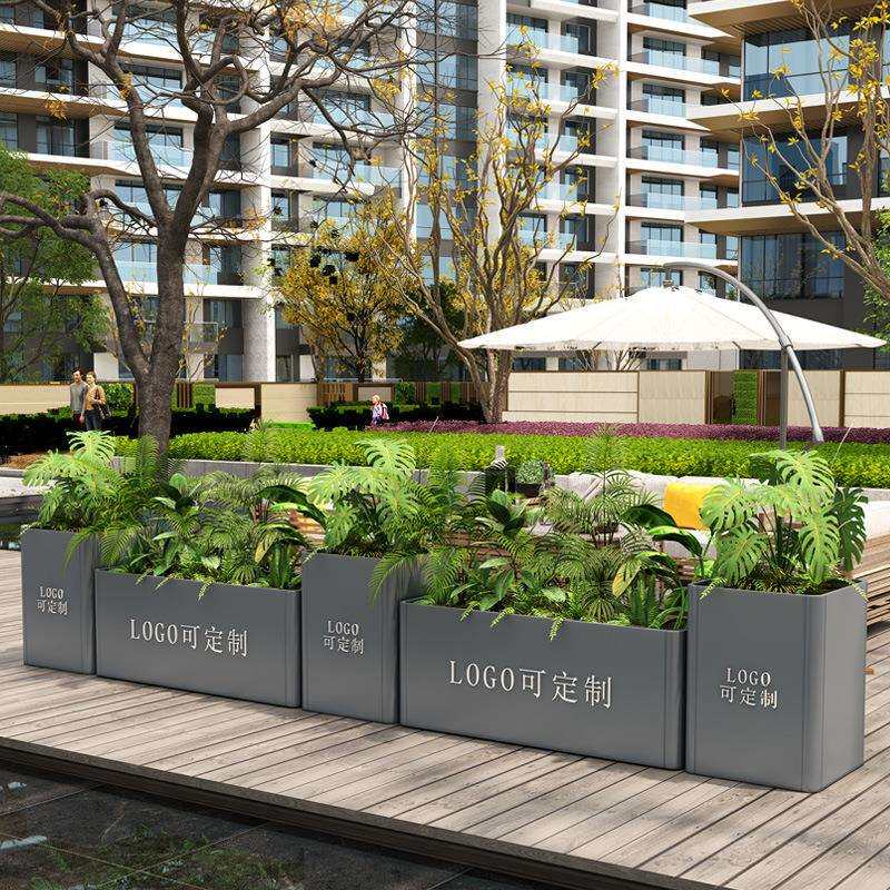 不锈钢花箱户外隔断外摆围栏金属铁艺花盆长方形市政花槽组合花架