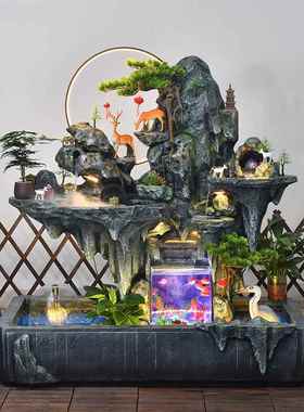 假山流水喷泉鱼池循环水客厅阳台鱼缸庭院鱼池公司酒店招水景摆件