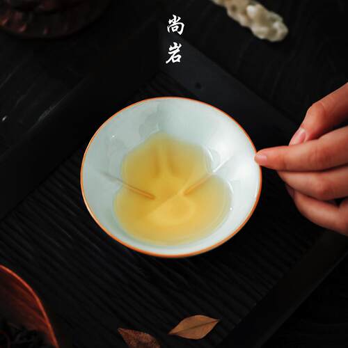 天青汝窑葫芦杯主人杯单杯品茗杯精致泡茶杯开片可养家用杯礼盒装