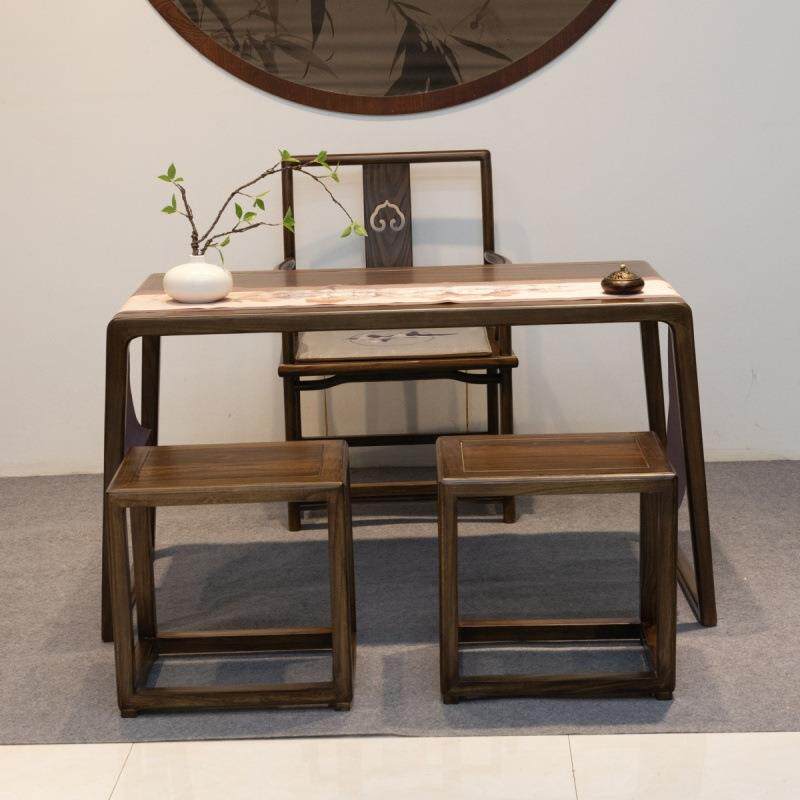 新中式阳台客厅小型实木茶桌老榆木家用胡桃色禅意茶台茶桌一整套