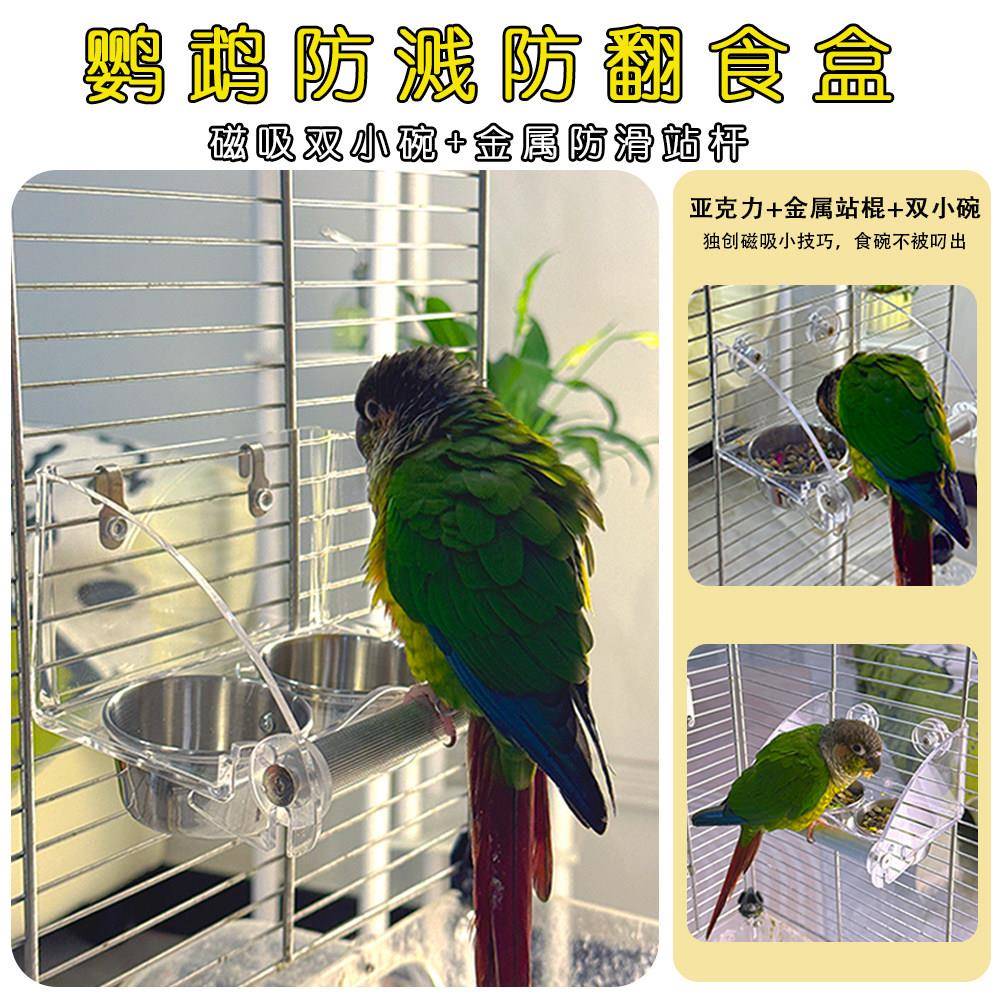 鹦鹉喂食器防溅鸟食盒喂鸟器饮水器食罐食槽多功能鸟用压克力食盒