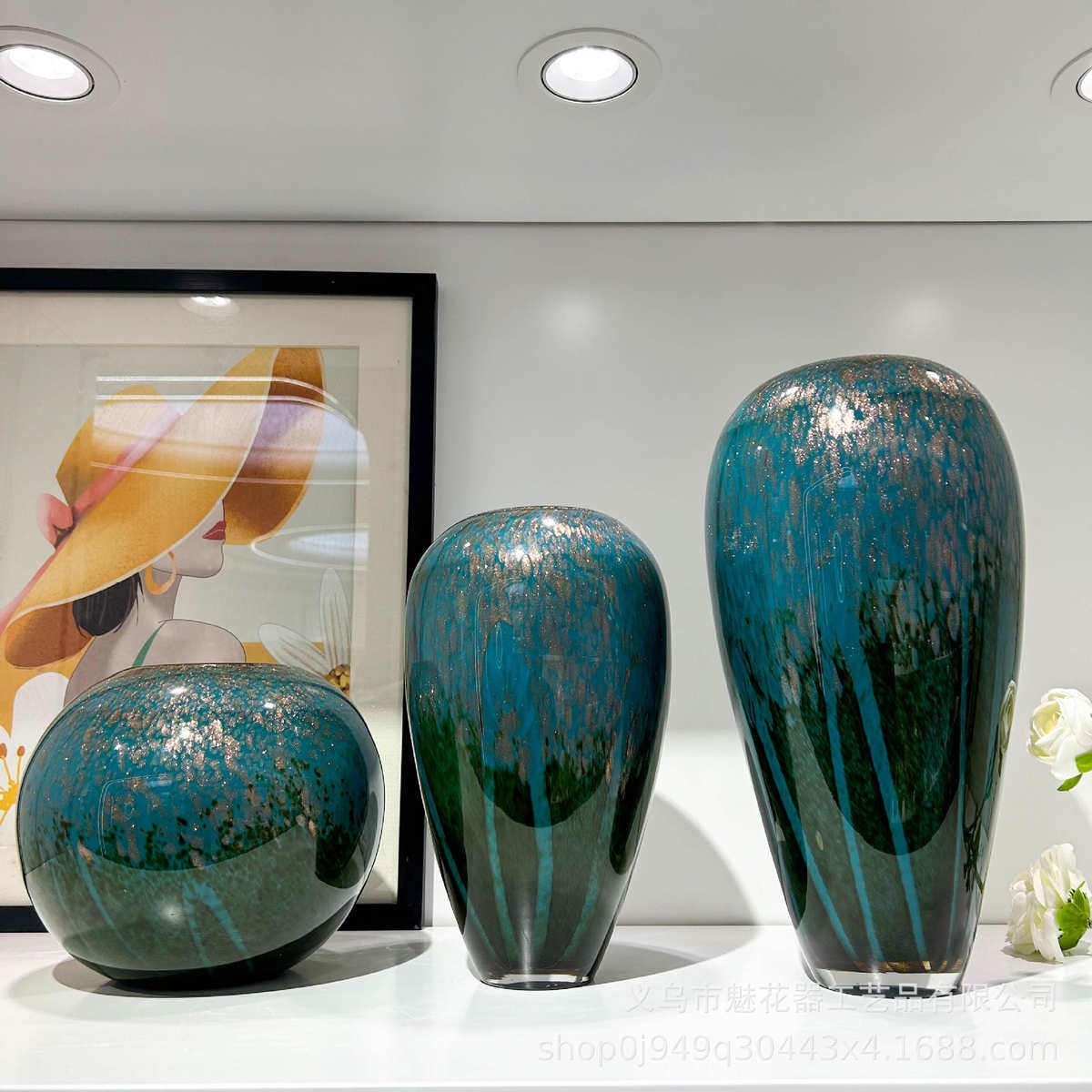 新中式孔雀纹手工琉璃花瓶客厅电视柜博古架样板间高级感插花摆件,家居饰品,花瓶,淘宝优惠券,粉丝福利购,淘宝优惠卷