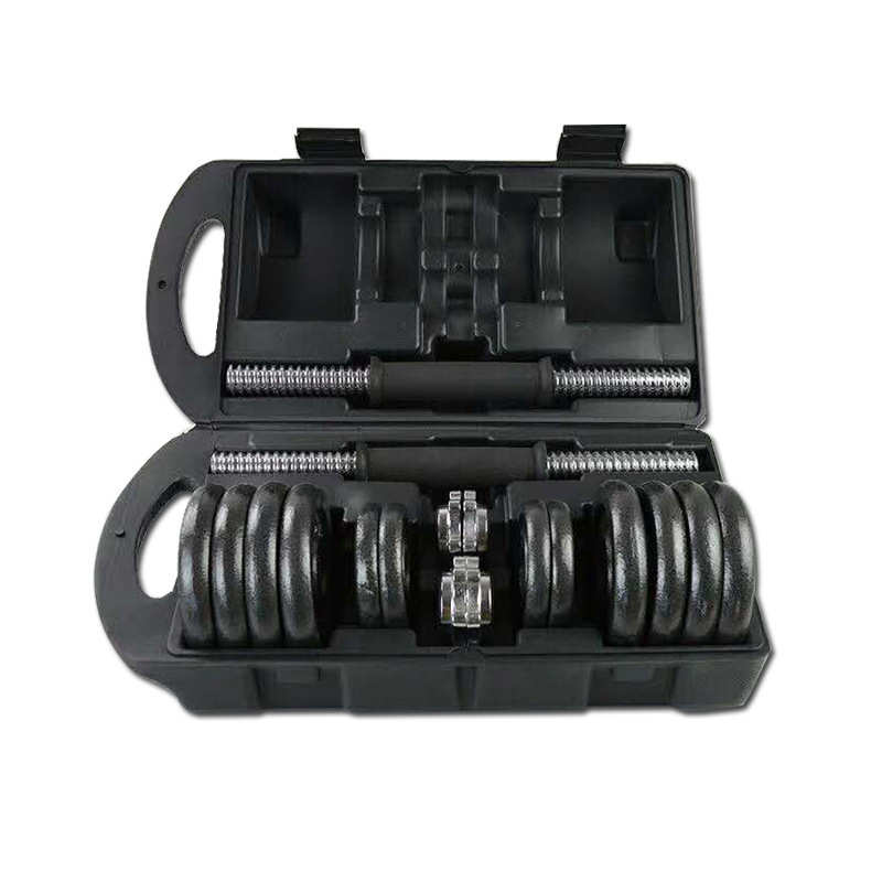 举重套杠铃家用健身组合男士哑铃两用健身器材50kg盒套装哑铃电镀