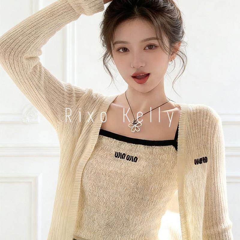Rixo Kelly冰丝防晒开衫女短款罩衫夏披肩外搭针织两件套背心上衣