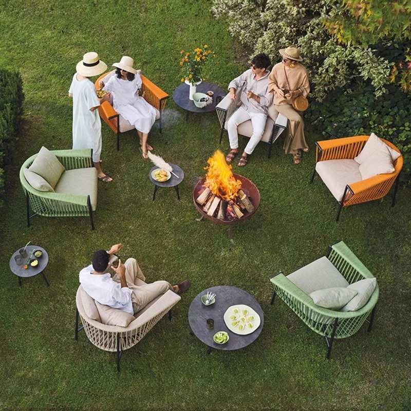 北欧户外休闲沙发藤编沙发椅防水防晒庭院花园藤椅茶几组合设计师