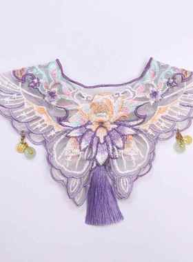 紫色蝴蝶宠物云肩围巾猫咪古风刺绣披肩流苏狗狗围兜围脖汉服配饰