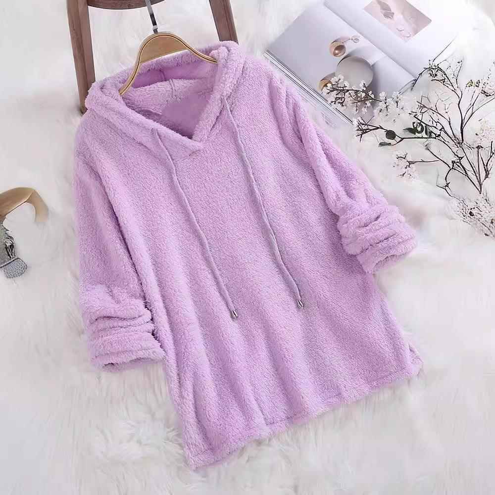 for double-sided Solid sleeve women sweatshirt hooded long