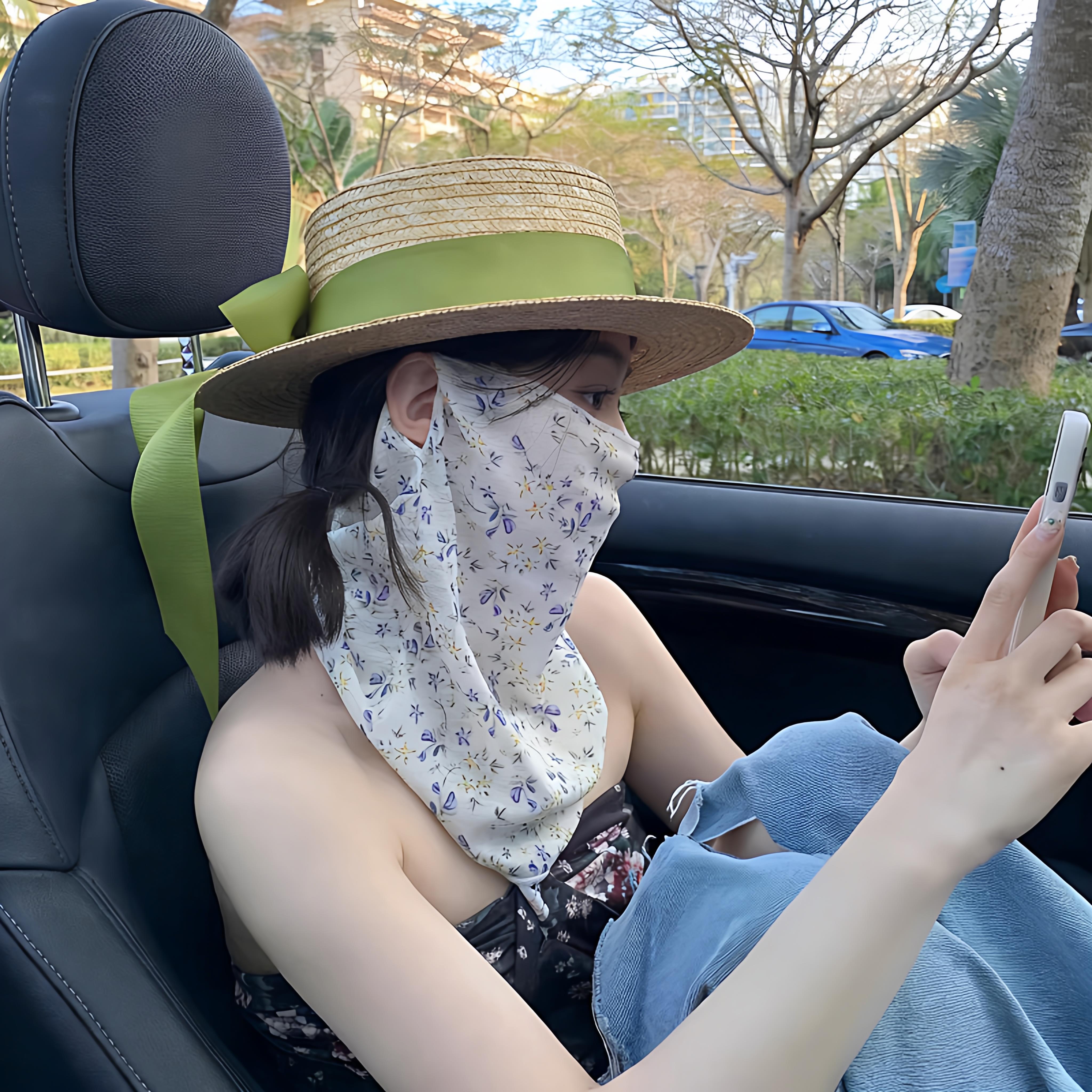 日本夏季全脸防晒面罩女骑行围脖面纱口罩遮脖子护颈脖套
