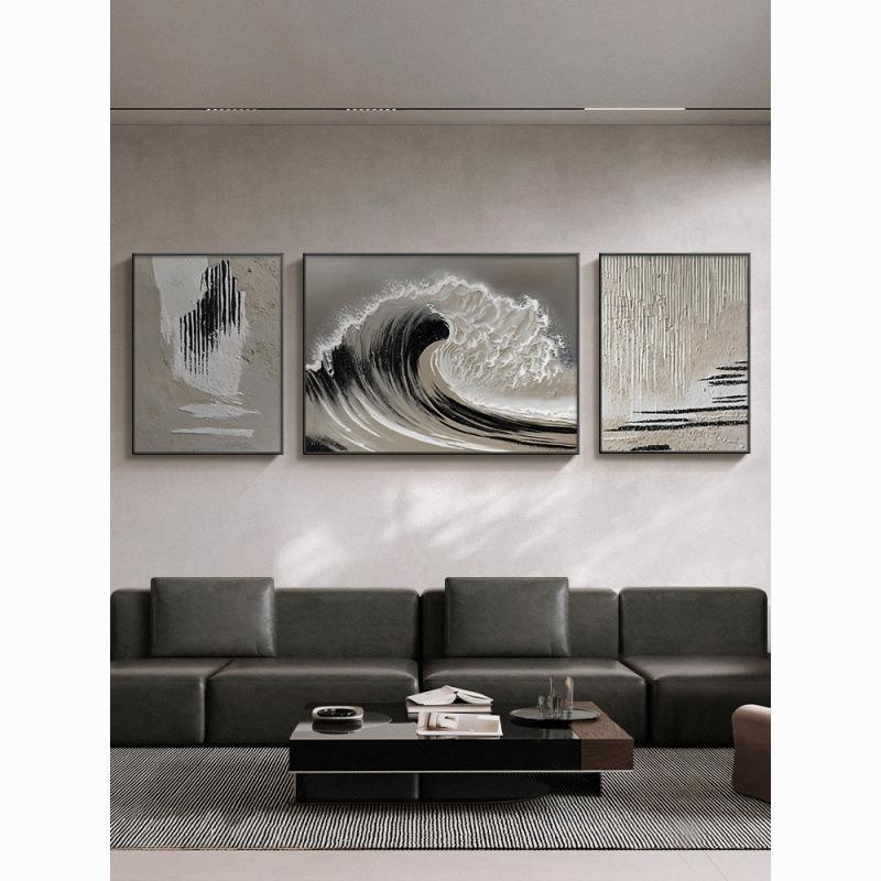 顺丰《风生水起》大芬村手绘油画海浪客厅沙发三联画肌理抽象砂岩