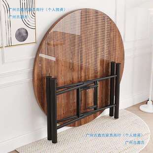 实木折叠餐桌10人15人家用饭店大圆桌带转盘食堂餐馆圆桌面板台面