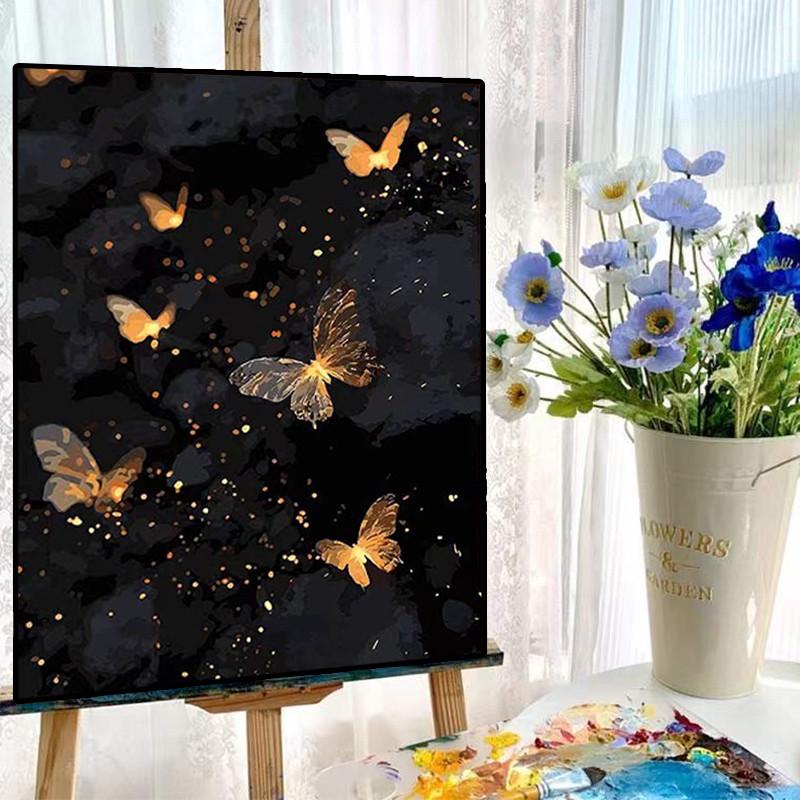 火蝴蝶数字油画手工diy填充涂色画丙烯肌理画装饰画手绘油彩画图片