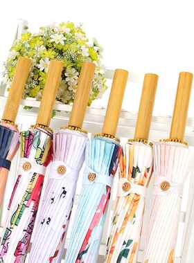 复古仿油纸轻阳两伞女超防雨防锈竹QAM子太阳伞24骨长柄晴遮雨用