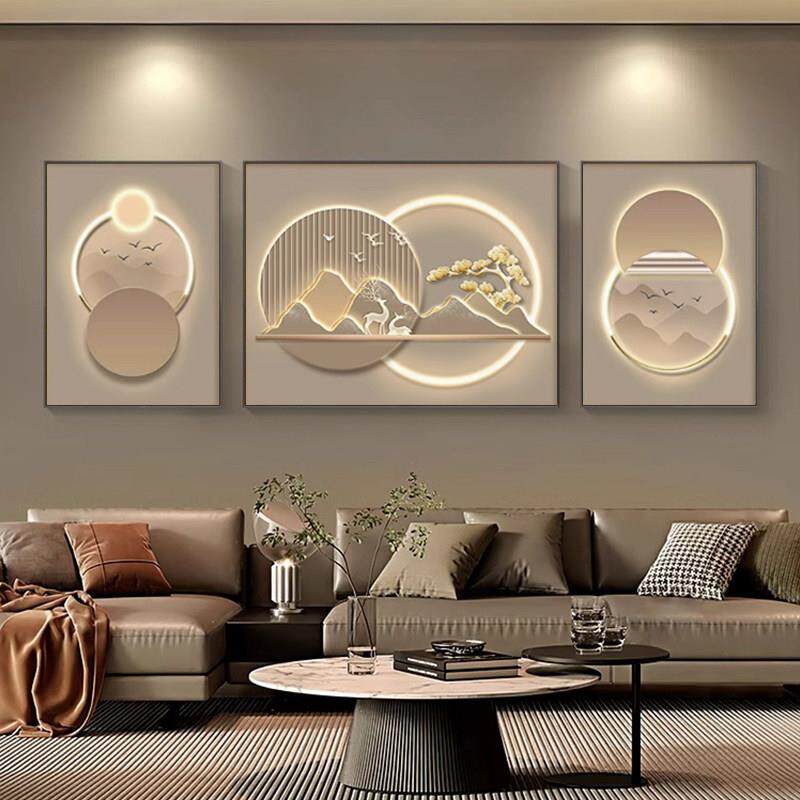 现代简约客厅装饰画轻奢大气沙发背景墙挂画镶钻高级感三联画壁画