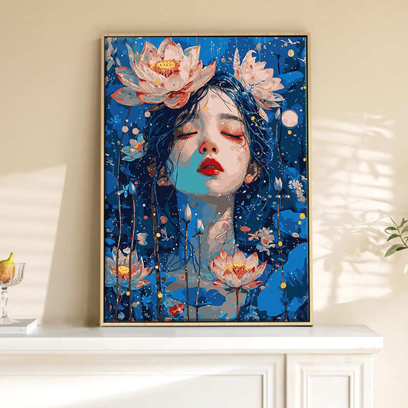 花卉女孩数字油画减压手工diy手绘填充丙烯画油彩画卧室装饰挂画图片