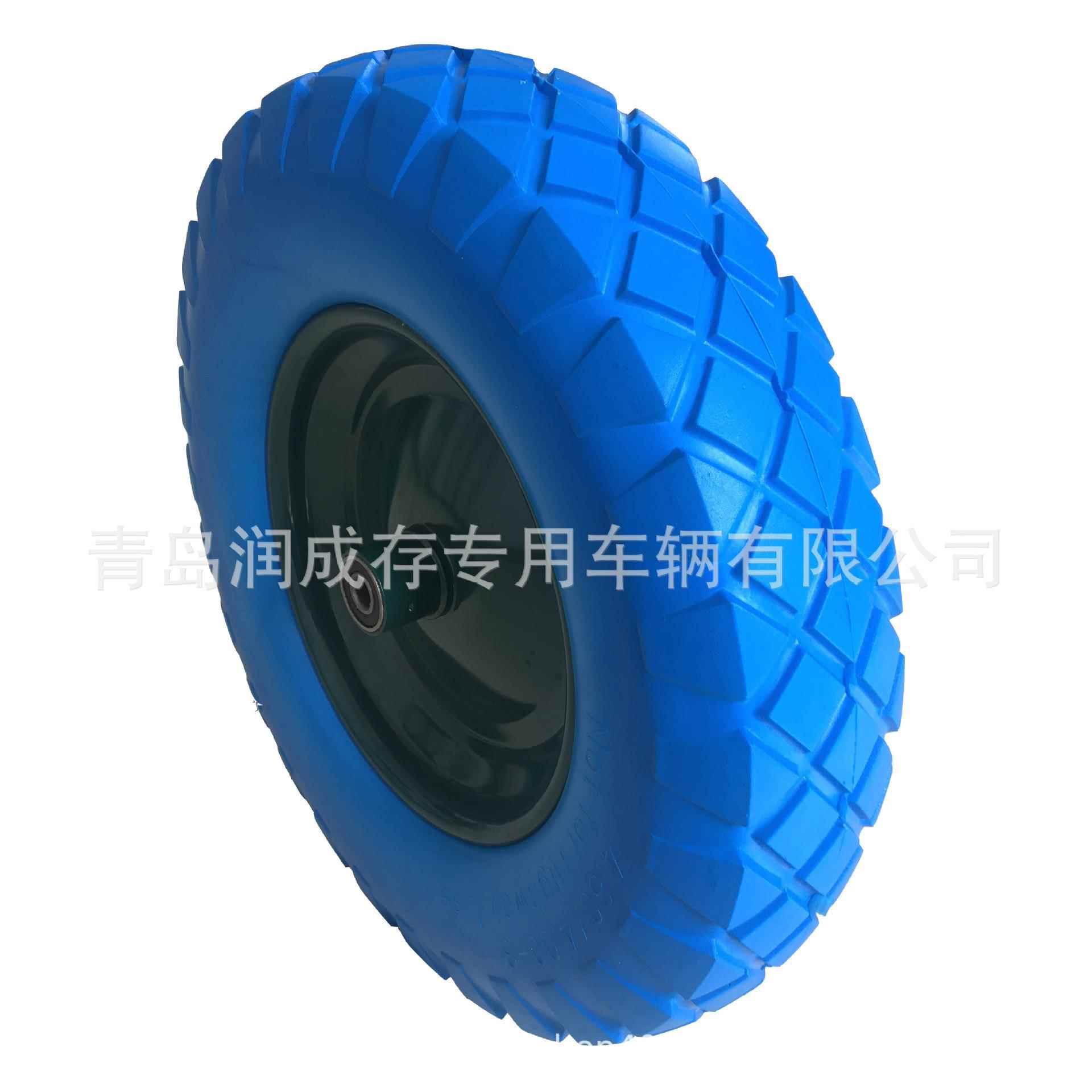 厂家直销16寸PU发泡轮16x400-8蓝色工具车轮胎手推车轮胎
