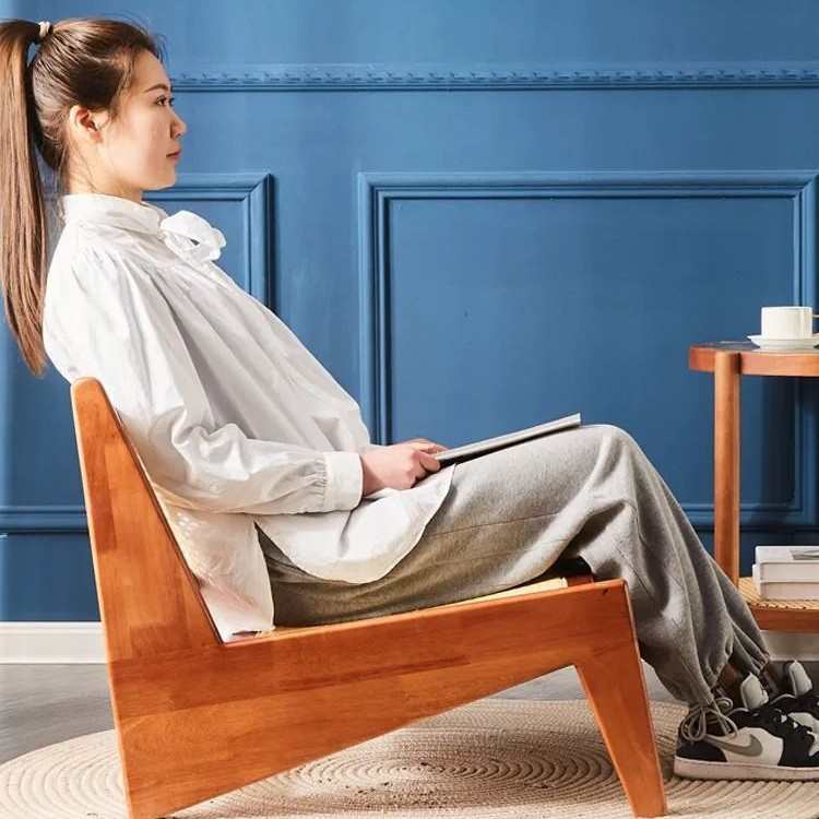 躺椅懒人沙发椅北欧昌迪加尔阳台设计师休闲单人实木侘寂风藤编椅