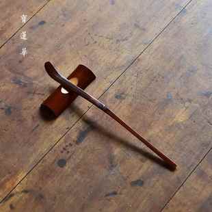 老煤竹茶拨带搁架两件套 老竹茶扒 竹节搁架茶匙架茶针搁茶拨搁架