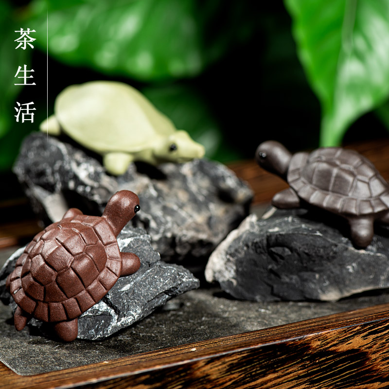 茶宠摆件精品紫砂可爱小乌龟小甲鱼雕塑富甲天下鱼缸装饰品小物件