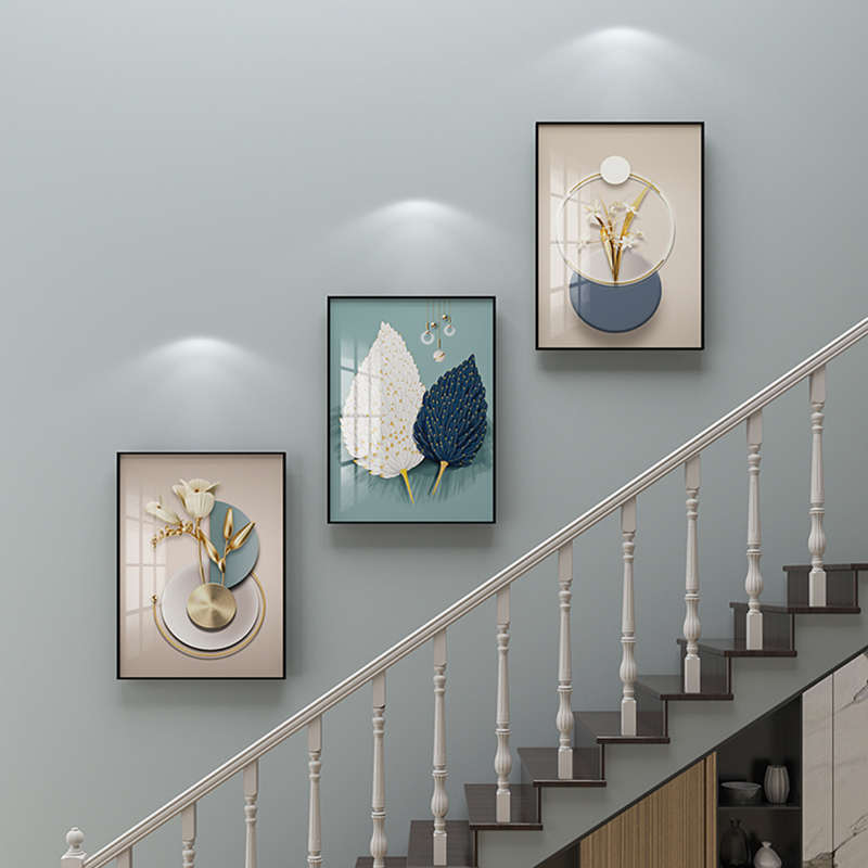 楼梯奢北欧简约沙发客厅轻餐厅墙壁挂画三联背景装饰画画现代楼道图片